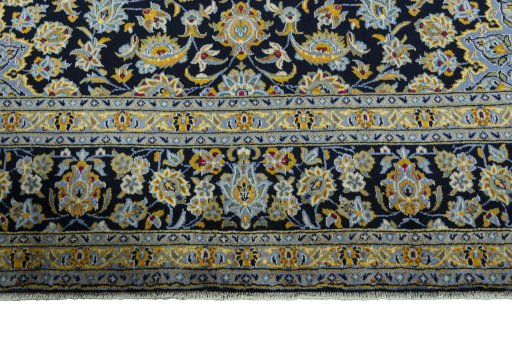 Full view of 2000s Kashan rug from Iran / Persia, 423 × 302 cm in Blue tones