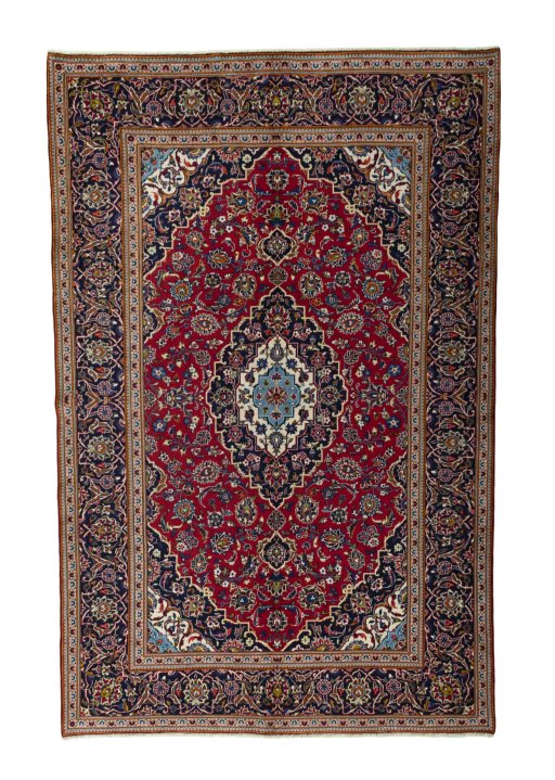 Full view of 2000s Kashan rug from Iran / Persia, 305 × 197 cm in Red tones