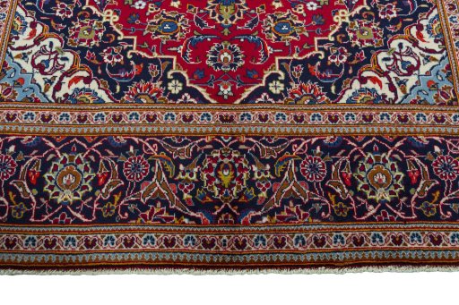 Full view of 2000s Kashan rug from Iran / Persia, 305 × 197 cm in Red tones