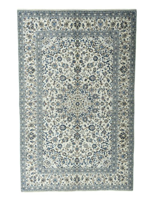 Full view of 2000s Kashan rug from Iran / Persia, 302 × 196 cm in Beige tones