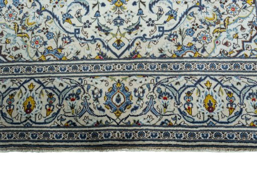 Full view of 2000s Kashan rug from Iran / Persia, 310 × 197 cm in Beige tones