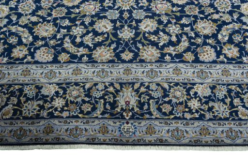 Full view of 2000s Kashan rug from Iran / Persia, 405 × 307 cm in Blue tones