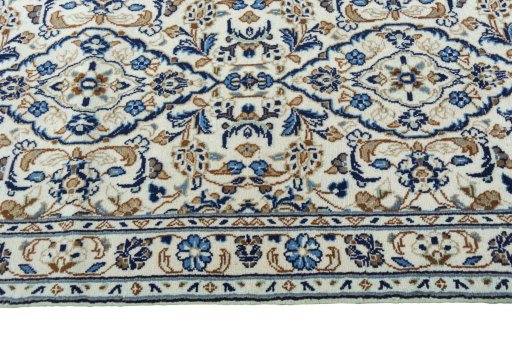 Full view of 2000s Kashan rug from Iran / Persia, 321 × 76 cm in Beige tones