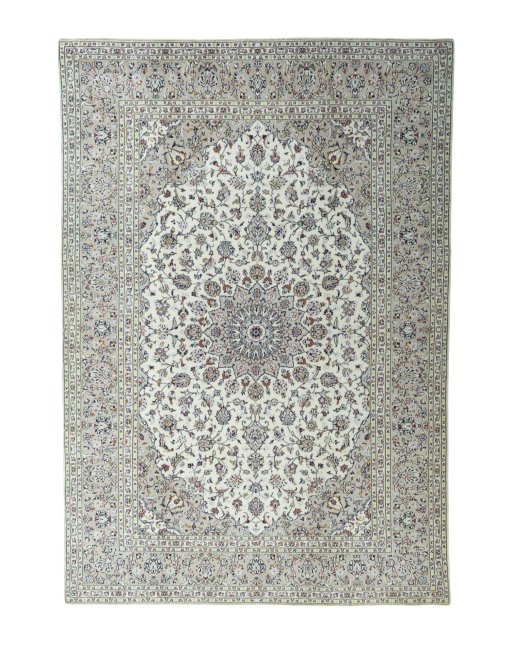Full view of 2000s Kashan rug from Iran / Persia, 354 × 245 cm in Beige tones