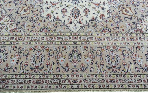Full view of 2000s Kashan rug from Iran / Persia, 354 × 245 cm in Beige tones