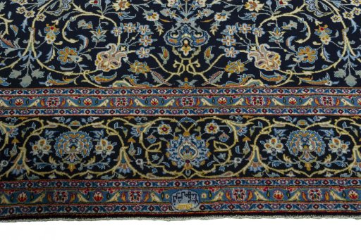 Full view of 2000s Kashan rug from Iran / Persia, 371 × 279 cm in Blue tones