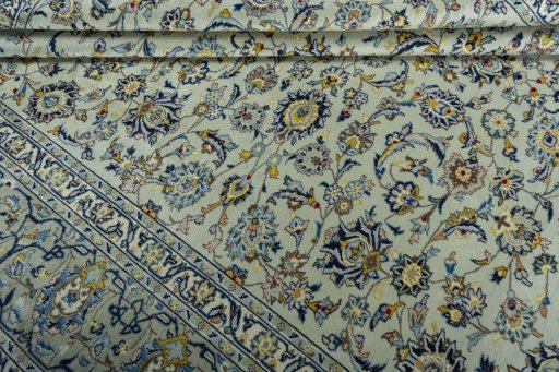 Close-up detail of 1970s Kashan rug from Iran / Persia showing Wool weave