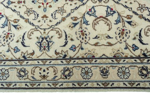 Full view of 2000s Kashan rug from Iran / Persia, 297 × 80 cm in Beige tones