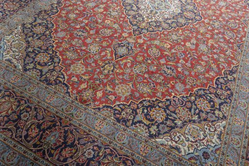 Close-up detail of 2000s Kashan rug from Iran / Persia showing Cork weave