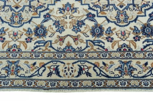 Full view of 2000s Kashan rug from Iran / Persia, 306 × 95 cm in Beige tones