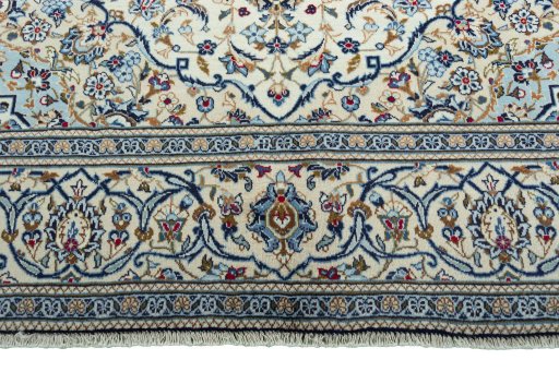 Full view of 2000s Kashan rug from Iran / Persia, 306 × 195 cm in Beige tones