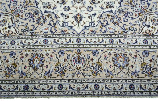 Full view of 2000s Kashan rug from Iran / Persia, 340 × 245 cm in Beige tones