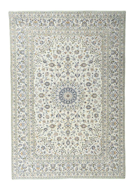 Full view of 2000s Kashan rug from Iran / Persia, 357 × 246 cm in Beige tones