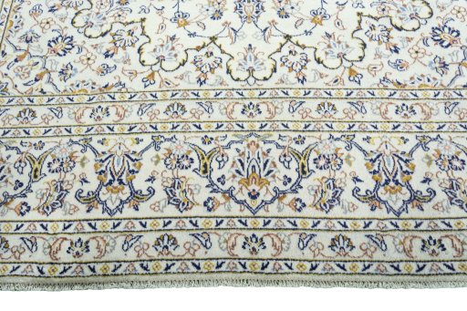 Full view of 2000s Kashan rug from Iran / Persia, 357 × 246 cm in Beige tones
