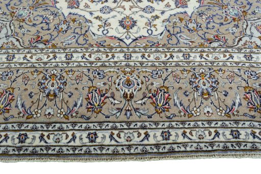 Full view of 2000s Kashan rug from Iran / Persia, 346 × 251 cm in Beige tones