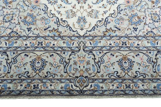 Full view of New Kashan rug from Iran / Persia, 360 × 245 cm in Beige tones