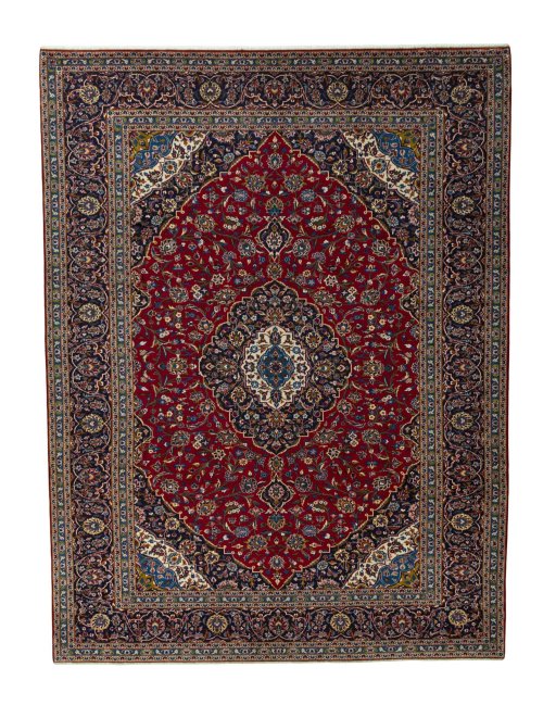 Full view of 2000s Kashan rug from Iran / Persia, 410 × 312 cm in Red tones