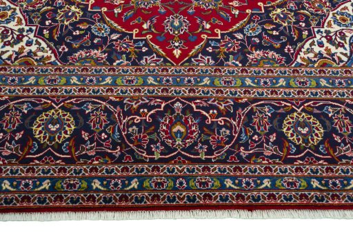 Full view of 2000s Kashan rug from Iran / Persia, 410 × 312 cm in Red tones