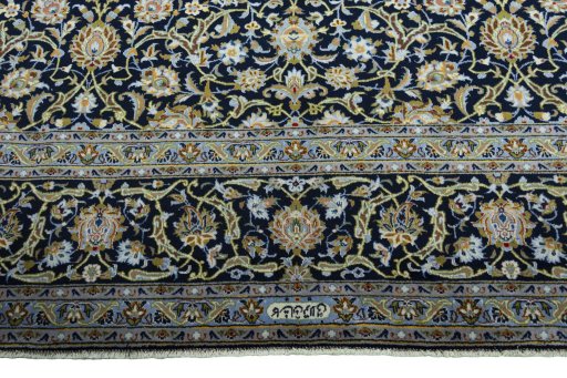 Full view of 2000s Kashan rug from Iran / Persia, 416 × 317 cm in Blue tones