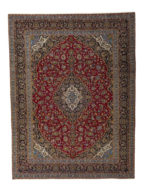 Full view of 2000s Kashan rug from Iran / Persia, 412 × 314 cm in Red tones