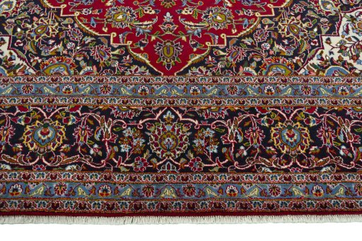 Full view of 2000s Kashan rug from Iran / Persia, 412 × 314 cm in Red tones