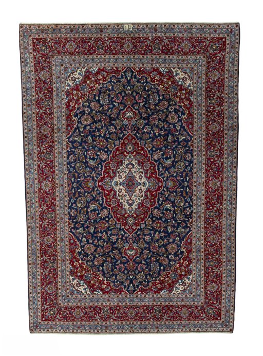 Full view of 2000s Kashan rug from Iran / Persia, 360 × 249 cm in Blue tones