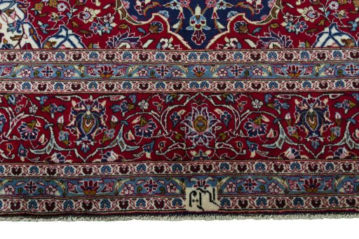 Full view of 2000s Kashan rug from Iran / Persia, 360 × 249 cm in Blue tones