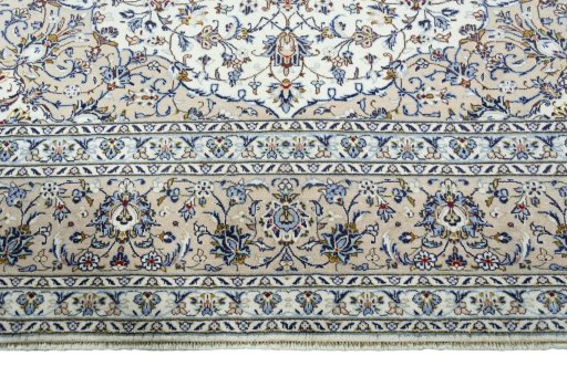 Full view of 2000s Kashan rug from Iran / Persia, 405 × 294 cm in Beige tones