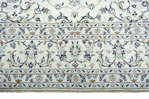 Full view of New Kashan rug from Iran / Persia, 341 × 242 cm in Beige tones