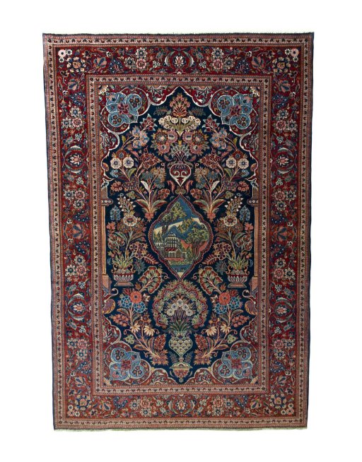 Full view of 1930s Kashan rug from Iran / Persia, 202 × 134 cm in Blue tones
