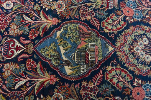 Central medallion detail of 1930s Kashan rug from Iran / Persia