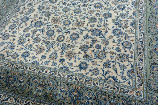 Close-up detail of 2000s Kashan rug from Iran / Persia showing Wool weave