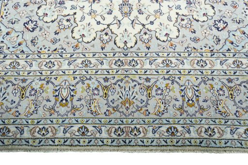 Full view of 2000s Kashan rug from Iran / Persia, 355 × 241 cm in Beige tones
