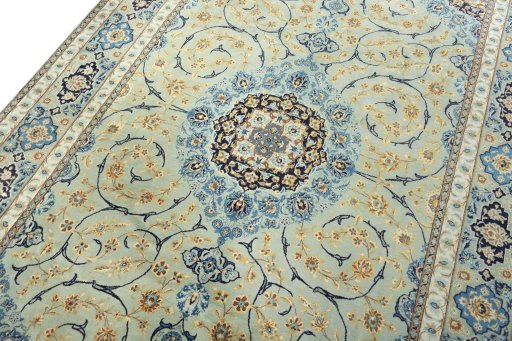 Backside of handmade 2000s Kashan rug showing knot structure and weave density