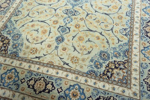 Close-up detail of 2000s Kashan rug from Iran / Persia showing Wool weave