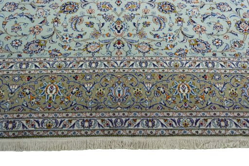Close-up detail of 2000s Kashan rug from Iran / Persia showing Wool weave
