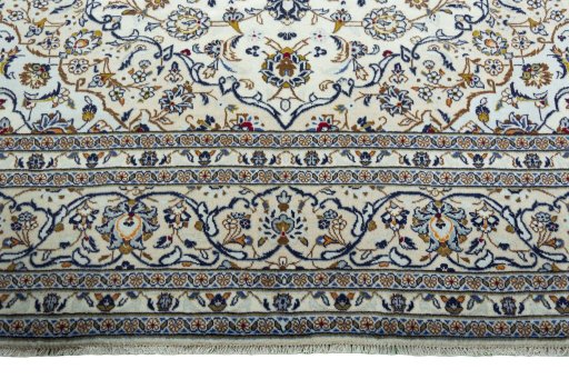 Full view of 2000s Kashan rug from Iran / Persia, 344 × 246 cm in Beige tones