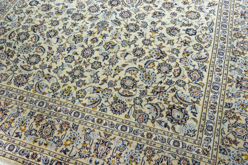 Close-up detail of 2000s Kashan rug from Iran / Persia showing Wool weave