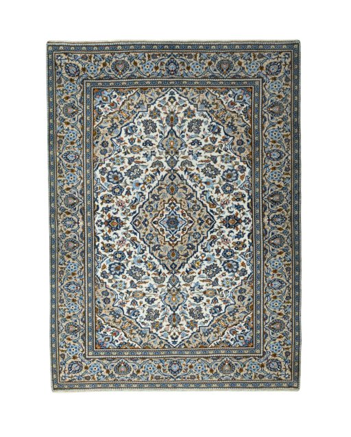 Full view of 2000s Kashan rug from Iran / Persia, 272 × 196 cm in Beige tones