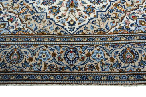 Full view of 2000s Kashan rug from Iran / Persia, 272 × 196 cm in Beige tones