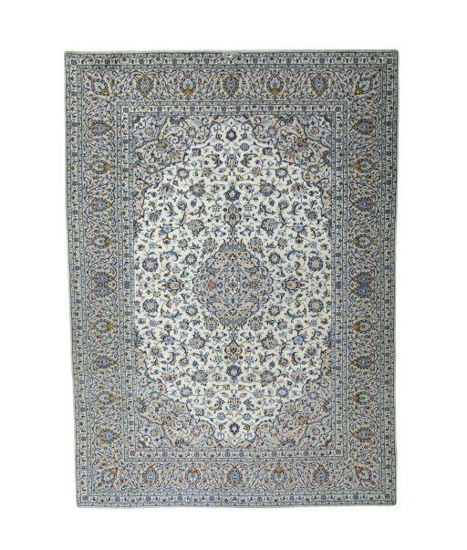 Full view of 2000s Kashan rug from Iran / Persia, 338 × 243 cm in Beige tones