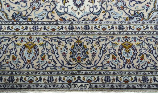 Full view of 2000s Kashan rug from Iran / Persia, 338 × 243 cm in Beige tones