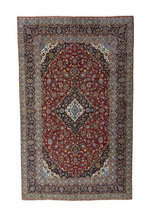 Full view of 2000s Kashan rug from Iran / Persia, 322 × 197 cm in Red tones