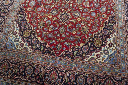 Close-up detail of 2000s Kashan rug from Iran / Persia showing Cork weave