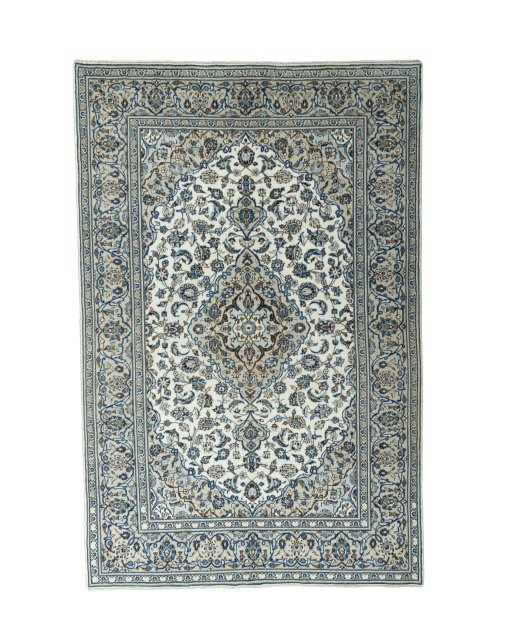 Full view of 2000s Kashan rug from Iran / Persia, 298 × 197 cm in Beige tones