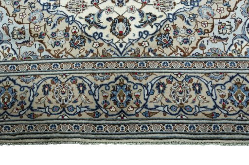 Full view of 2000s Kashan rug from Iran / Persia, 298 × 197 cm in Beige tones