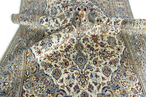 Close-up detail of 2000s Kashan rug from Iran / Persia showing Wool weave