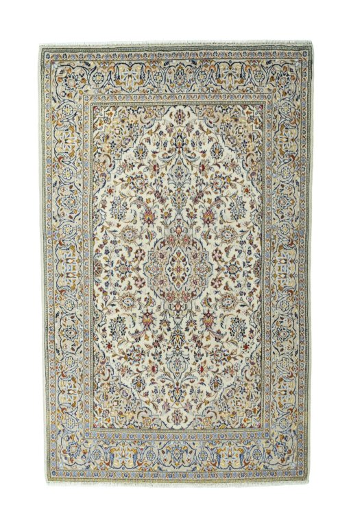 Full view of 2000s Kashan rug from Iran / Persia, 225 × 138 cm in Beige tones
