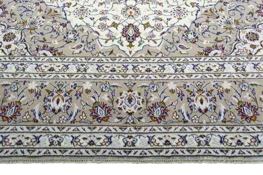 Full view of 2000s Kashan rug from Iran / Persia, 355 × 253 cm in Beige tones