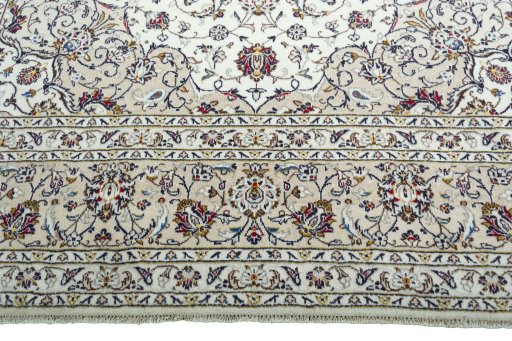 Full view of 2000s Kashan rug from Iran / Persia, 351 × 250 cm in Beige tones